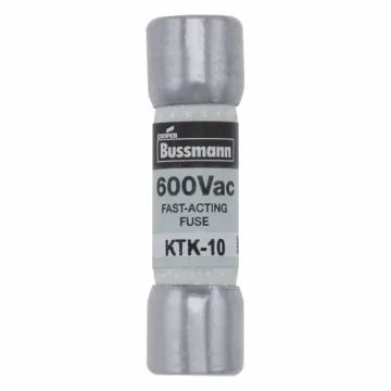 Bussmann Eaton Bussmann series KTK fuse, LIMITRON Fast-acting fuse, Control circuits, lighting circuit protection, meter circuits, 10 A, Non-indicating, Ferrule end x ferrule end, 100 kAIC at 600 V, Nickel-plated bronze endcap,Melamine tube, 600 V