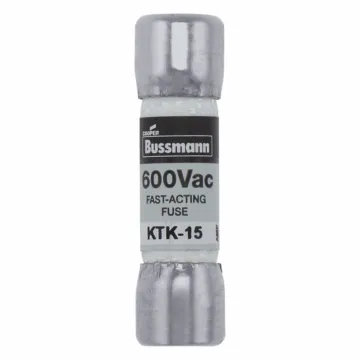 Bussmann Eaton Bussmann series KTK fuse, LIMITRON Fast-acting fuse, Control circuits, lighting circuit protection, meter circuits, 15 A, Non-indicating, Ferrule end x ferrule end, 100 kAIC at 600 V, Melamine tube,Nickel-plated bronze endcap, 600 V