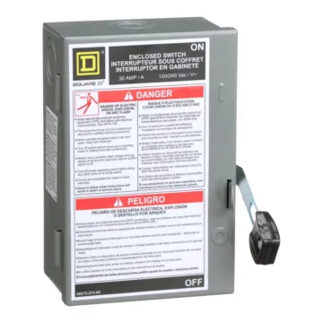 Square D 30A 230V 3-Wire 2-Pole Light Duty Cylinder Style Fusible Safety Switch with Neutral, Type 1