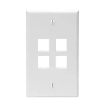 Leviton Single-Gang QUICKPORT™ Wallplate, 4-Port, White