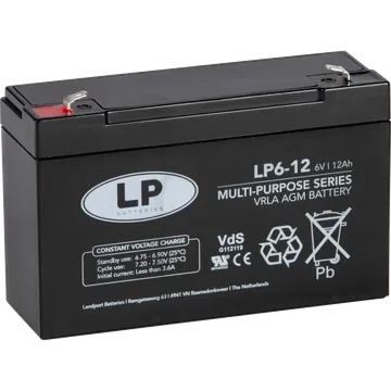 Landport Batteries LP6-12 6 V 12 Ah at 20 hr ABS Plastic AGM Sealed Lead Acid Battery