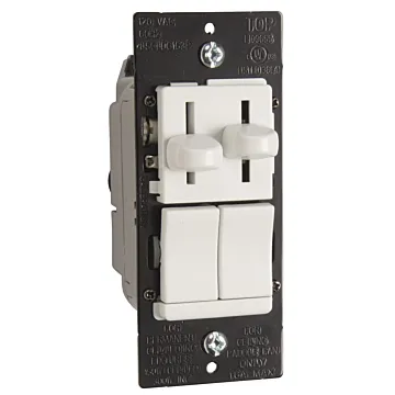 Pass & Seymour LS Series CFL/LED/Incandescent Single Pole/3-Way Slide Dimmer with Single Pole/3-Way, 3-Speed De-Hummer Fan Control, Preset, White