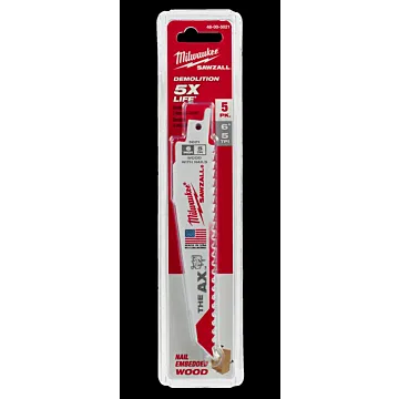 Milwaukee 6" 5 TPI AX™ SAWZALL® Blade for Wood with Nails (5 PK)