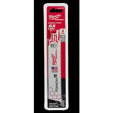 Milwaukee 6" 14 TPI TORCH™ SAWZALL® Blade for Medium Metal (5 PK)