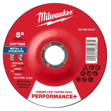 Milwaukee Type 27 Performance+ Metal Cut-Off Wheel - 5 in. x .045 in. x 7/8 in. P