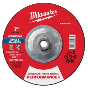 Milwaukee Type 27 Performance+ Metal Grinding Wheel - 5 in. x 1/4 in. x 5/8-11 in.