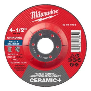 Milwaukee Type 27 Ceramic+ Metal Grinding Wheel - 4-1/2 in. x 1/4 in. x 7/8 in.
