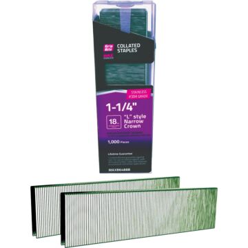 Grip-Rite 1/4 In. x 1-1/4 In. 18 ga #304 Stainless Steel L-Style Collated Narrow Crown Staple (1000-Count)