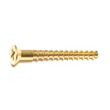 #8 x 1-1/2" Phillips Flat Head, Wood Screw, Brass (Bulk Box 4 pk)