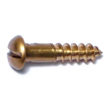 #12 x 1" Slotted Round Head, Wood Screw, Brass 