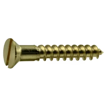 #10 x 1-1/4" Slotted Flat Head, Wood Screw, Brass 