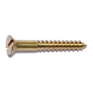 #10 x 1-1/2" Slotted Flat Head, Wood Screw, Brass 