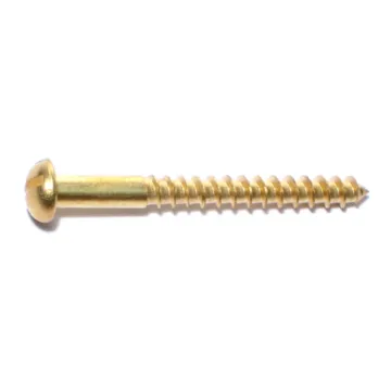 #10 x 2" Slotted Round Head, Wood Screw, Brass 