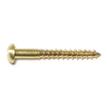 #6 x 1-1/4" Slotted Round Head, Wood Screw, Brass 