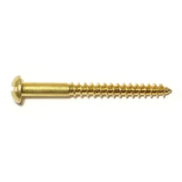 #6 x 1-1/2" Slotted Round Head, Wood Screw, Brass 