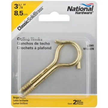 National Hardware Ceiling Hook (Brass - 2 pk) 3-3/8 in.