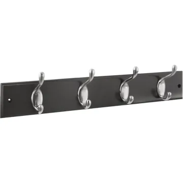 National Hardware 18 In. 4-Hook Satin Nickel/Black Hook Rail
