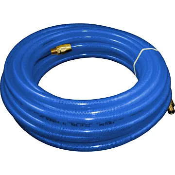 Flexeel Hose, 3/8" x 50', 1/4" MPT Reusable Strain Relief Fittings, Transparent Blue
