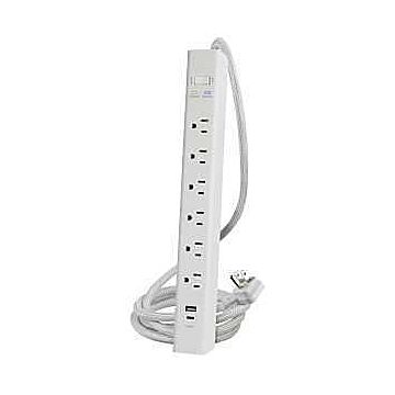 PowerZone 15A 125V 2-USB 6-Socket Surge Protector Power Strip (White) 4 ft