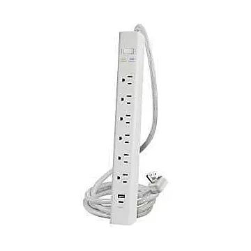 PowerZone 15A 125V 2-USB 6-Socket Surge Protector Power Strip (White) 4 ft