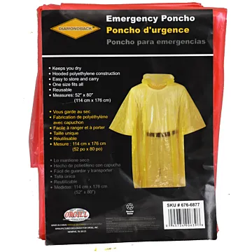 Diamondback Emergency Poncho 1743B, One-Size, PVC, Hooded Collar