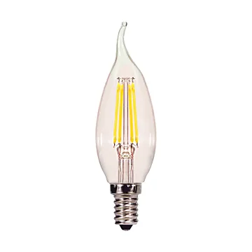 Satco 4.5 Watt CA10 LED Filament - Clear - Candelabra base - 5000K - 120 Volt - 2-Card