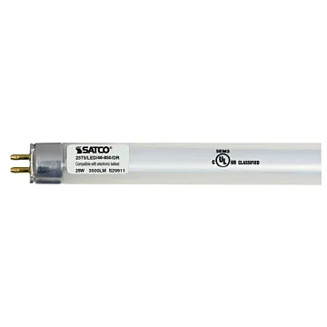 Satco 25 Watt T5 LED - Miniature bi-pin base - 5000K - 50000 Average rated hours - 3500 Lumens - Type A - Ballast dependent