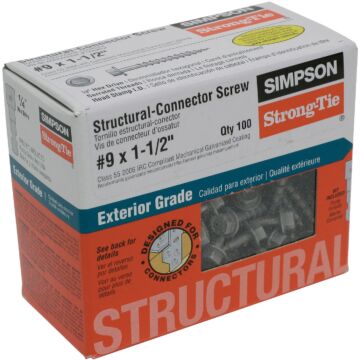 Simpson Strong-Tie Strong-Drive SD 1-1/2 In. x 9 ga Hex Drive Mechanically Galvanized Connector Screw (100-Count)