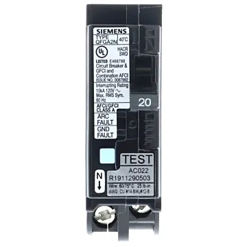 Siemens BRKR QFGA2N AFCI/GFCI 1P 120V 20A 10kA