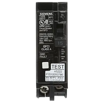 Siemens BRKR QPF2 GFCI 5mA 1P 120V 15A 10KA