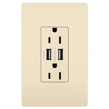 Pass & Seymour radiant® 3.1A USB Outlet, Type A, 15A, Tamper-Resistant, Light Almond