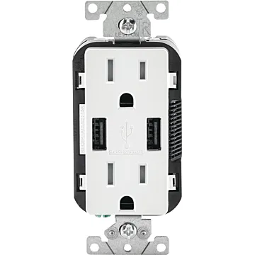 Pass & Seymour radiant® 3.1A USB Outlet, Type A, 15A, Tamper-Resistant, White