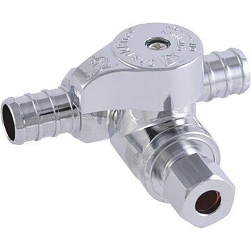 SHARKBITE Compression Brass Quarter Turn Crimp Tee Stop - 1/2 in. PEX Barb x 1/4 in. OD