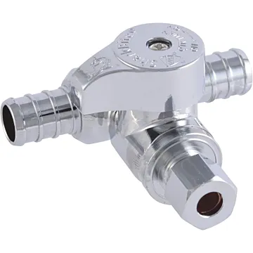 SHARKBITE Compression Brass Quarter Turn Crimp Tee Stop - 1/2 in. PEX Barb x 1/4 in. OD