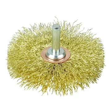 Weiler 3" Narrow Face Stem-Mounted Crimped Wire Wheel, .0118" Brass Fill, 1/4" Stem