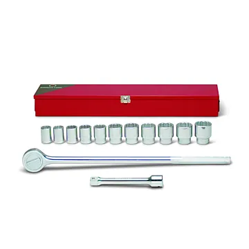 Wright Tool 3/4" Drive 13 Piece Metal Boxed Set - 12 Point Standard Sockets, 7/8" - 1-5/8", Ratchet, 8" Extension