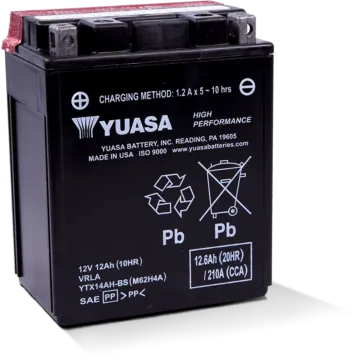 Yuasa Battery, Inc Yuasa YTX14AH-BS 12 V 12 Ah at 10 hr 1.2 A High Performance AGM Motorcycle Battery