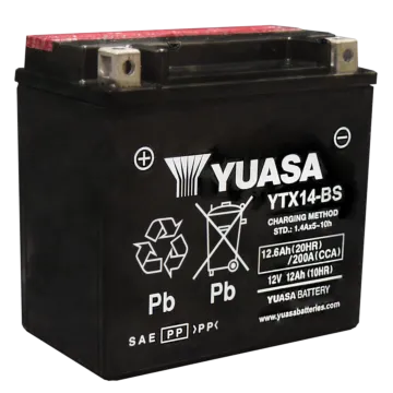 Yuasa Battery, Inc Yuasa YTX14-BS 12 V 12 Ah at 10 hr 1.4 A AGM Motorcycle Battery