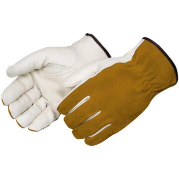 Quality Grain Cowhide Leather Palm Gloves (Bourbon Brown/White)
