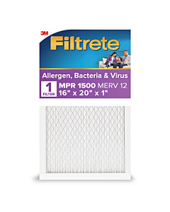 3M Filtrete&trade; Allergens, Viruses & Air Pollutants Air Filter 1500 MPR 2000-4-HR, 16 in x 20 in x 1 in (40.6 cm x 50.8 cm x 2.5 cm)