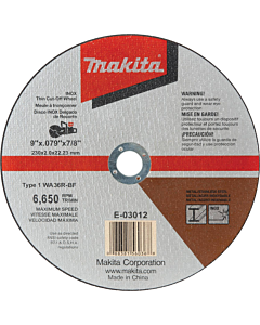 Makita 36 Grit NOX Thin Cut‑Off Wheel - 9 in. x .079 in. x 7/8 in.